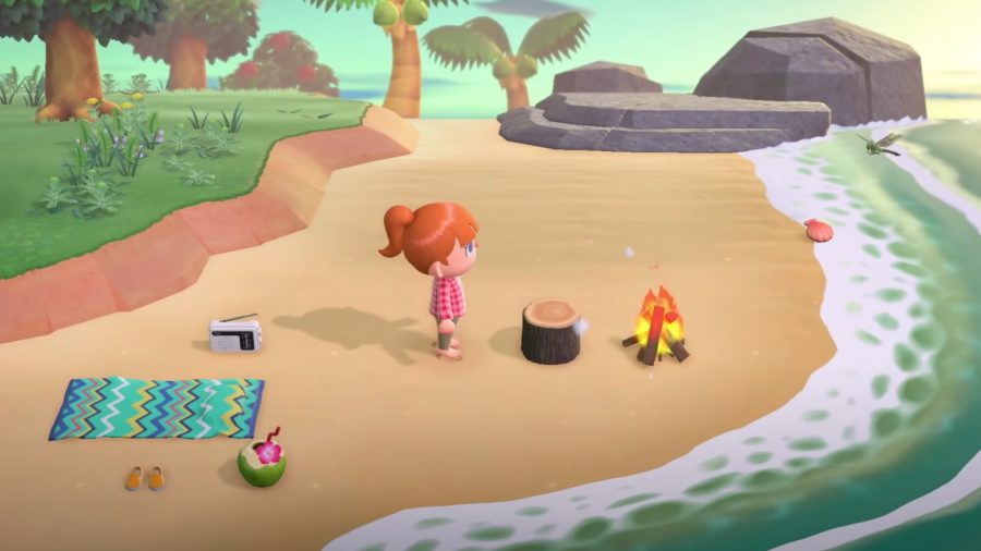 An Animal Crossing character on the beach