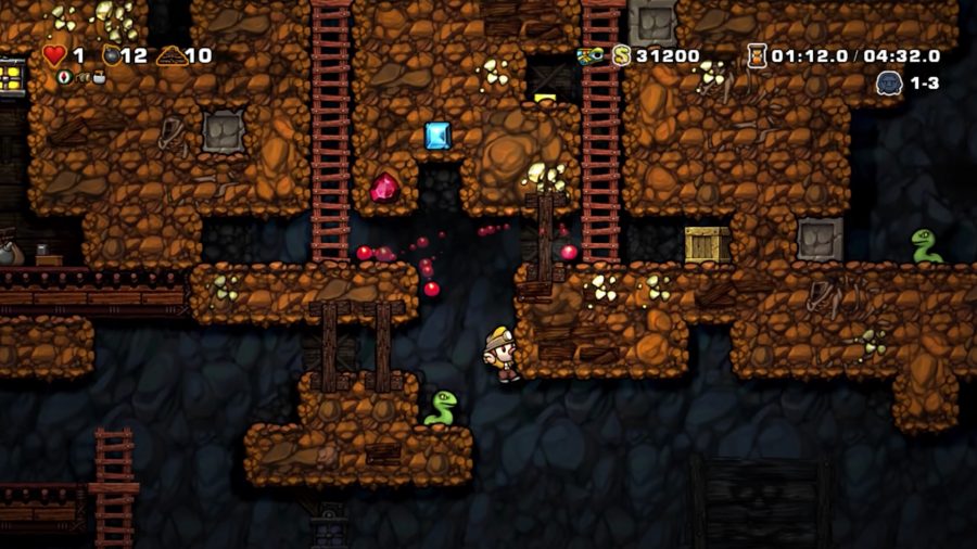 A Spelunky character traversing a cave