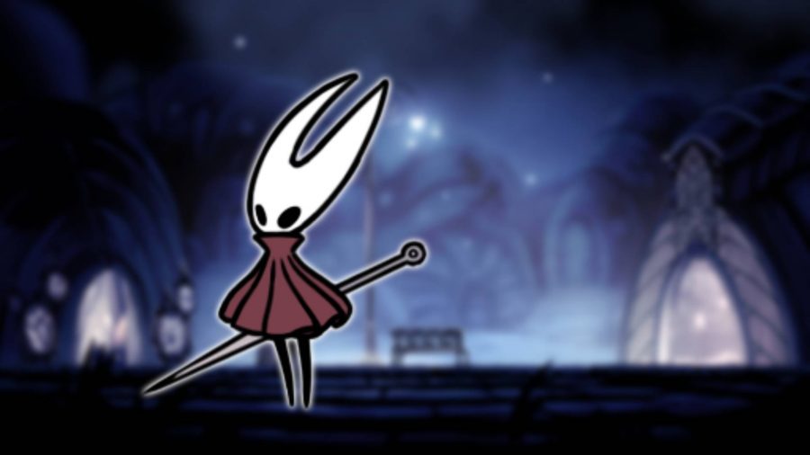 Hornet from Hollow Knight is visible against the backdrop of Dirtmouth