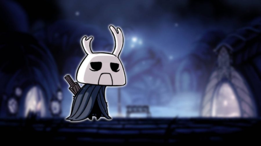 Zote from Hollow Knight is visible against the backdrop of Dirtmouth