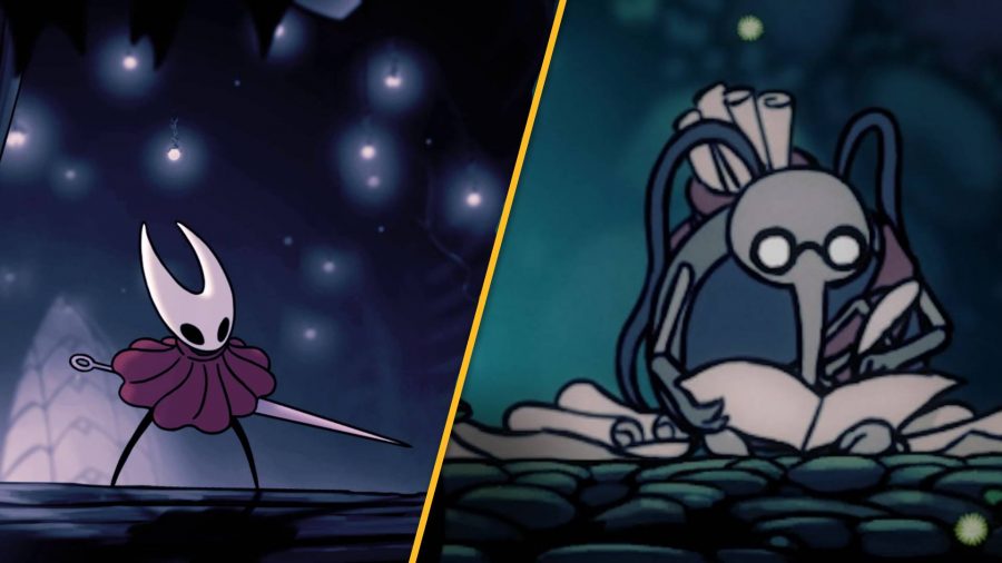 Hornet and Cornifer from Hollow Knight are visible