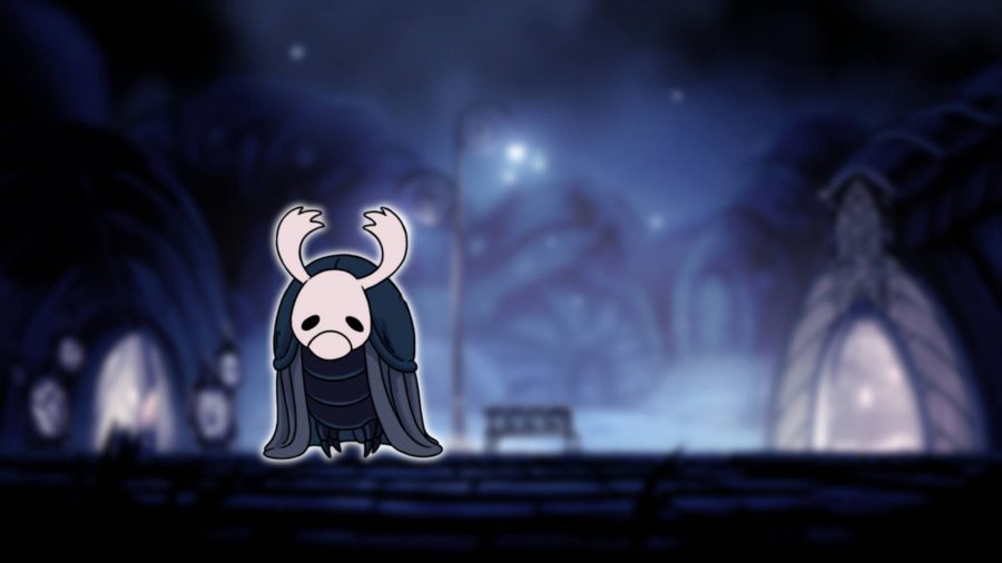 Elder Bug from Hollow Knight is visible against the backdrop of Dirtmouth