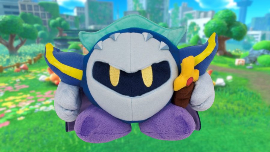 A Meta Knight Kirby plush.
