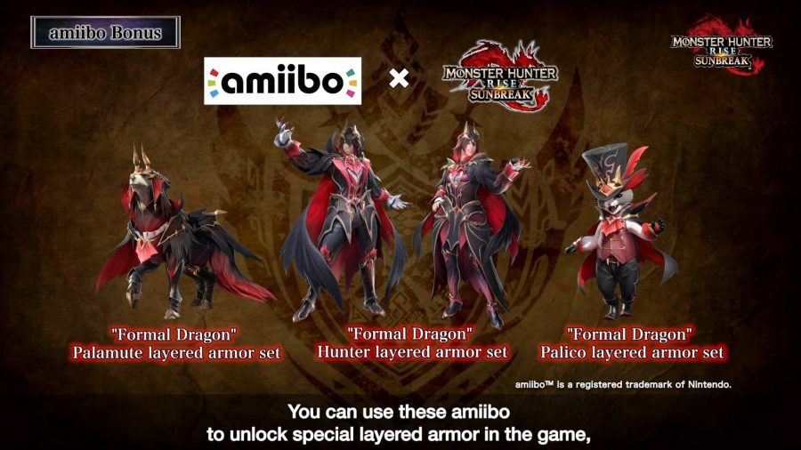 Special layered armour is shown for several Monster Hunter characters 