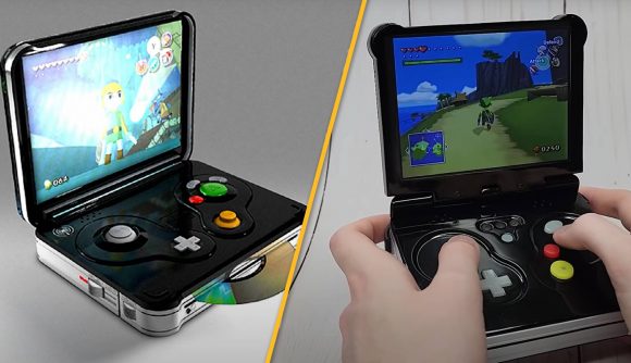 A fan-made render shows a portable GameCube, while the next image shows a real version of the render