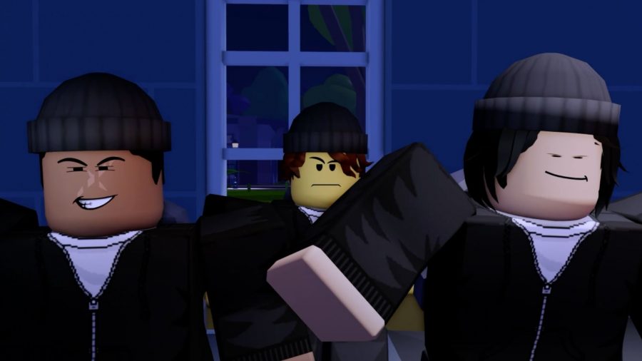 Three Roblox avatars dressed as burglars, from the game Thief Simulator.
