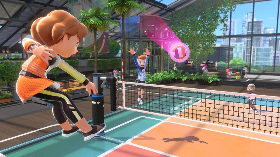 Nintendo Switch Sports review: A character hits a volleyball over a net 