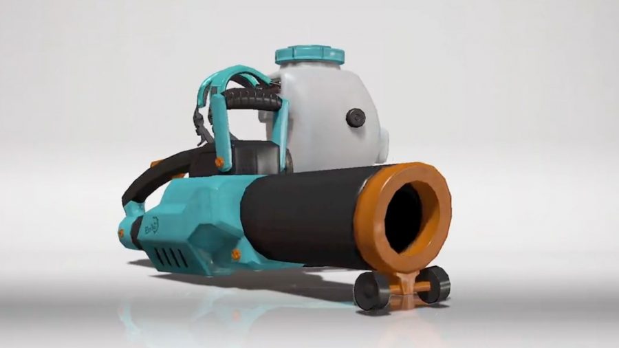 The Ink Vac, a Splatoon 3 weapon, that looks like a leaf blower.