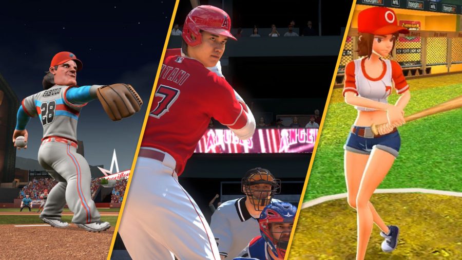 Best baseball games header using screenshots from Homerun Clash, MLB the Show 22, and Super Mega Baseball 3