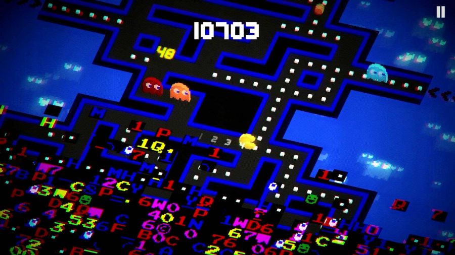 Best Pac-Man games: Pac-Man moves through a maze to avoid an enemy made of glitches 