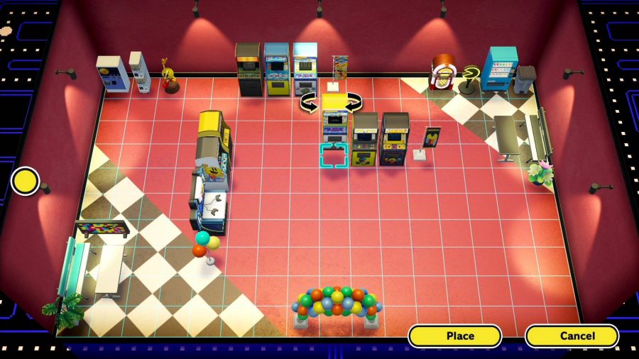 best upcoming switch games: a virtual arcade is full of pac man merchandise