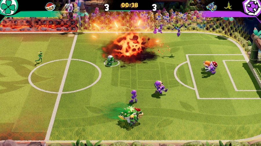 best upcoming switch games: several mario characters are playing football, not soccer 