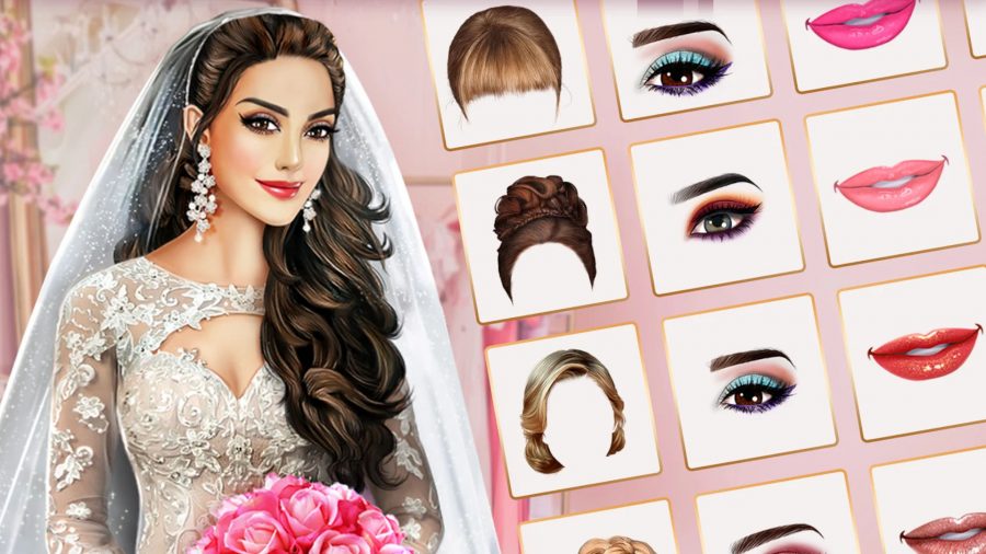 Dress up bride with a selection of accessories and make up