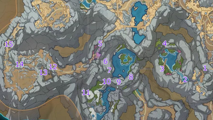 Bản đồ các vị trí Lumenspar của Genshin Impact