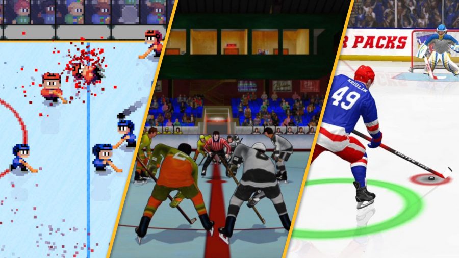 Custom header featuring hockey games Bush League Hockey, Super Blood Hockey, and Hockey All Stars