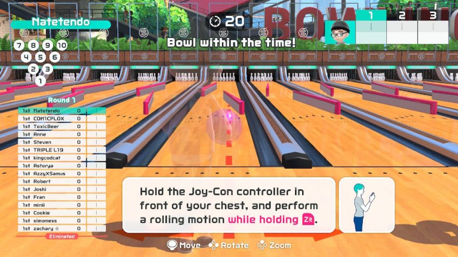 Nintendo Switch Sports review: a bowling lane is visible