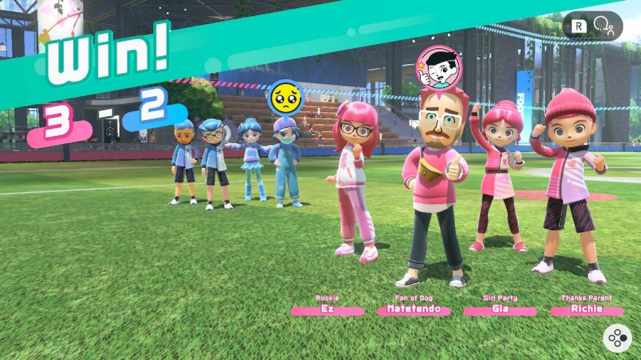 Nintendo Switch Sports review: two teams of characters stand on a pitch 
