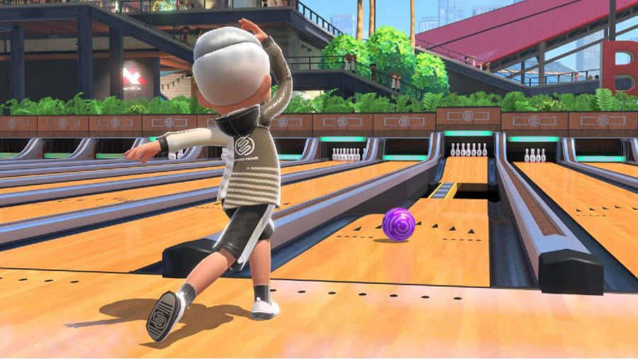 Nintendo Switch Sports review: a character throws a bowling ball 