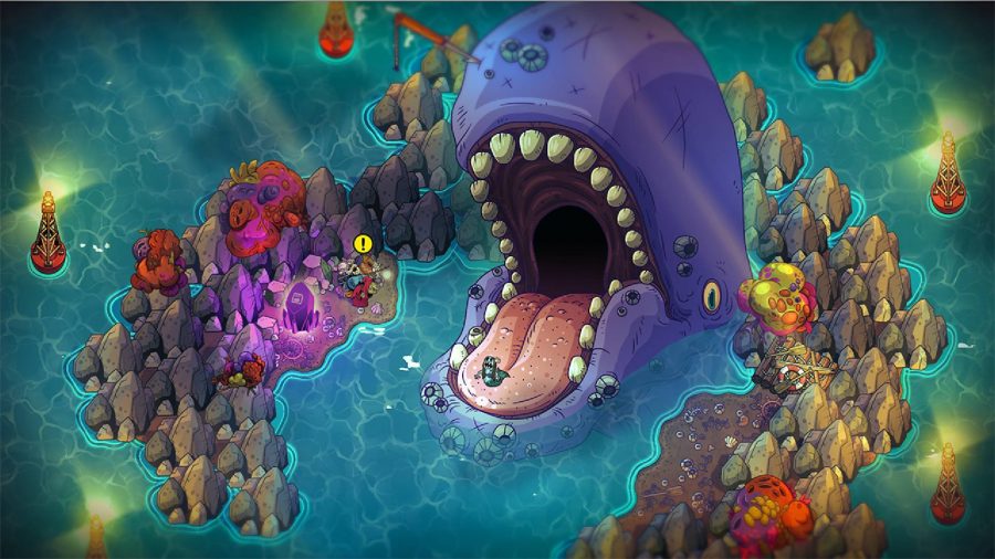 Nobody saves the world review: a large whales mouth is open 