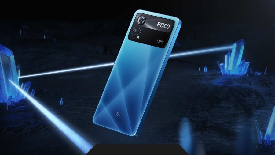 The Poco X4 Pro 5G in Laser Blue.