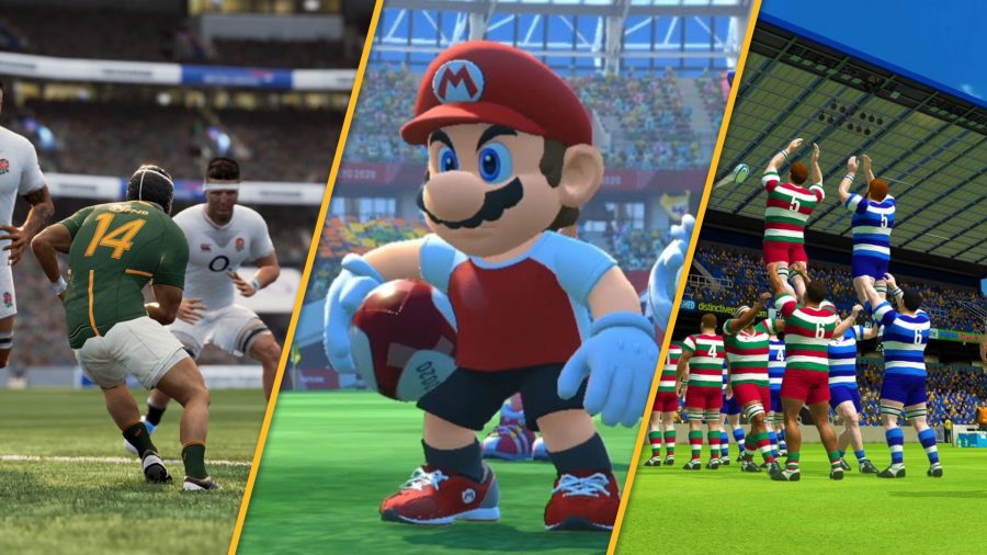Custom header of multiple rugby games, including Mario in his rugby gear