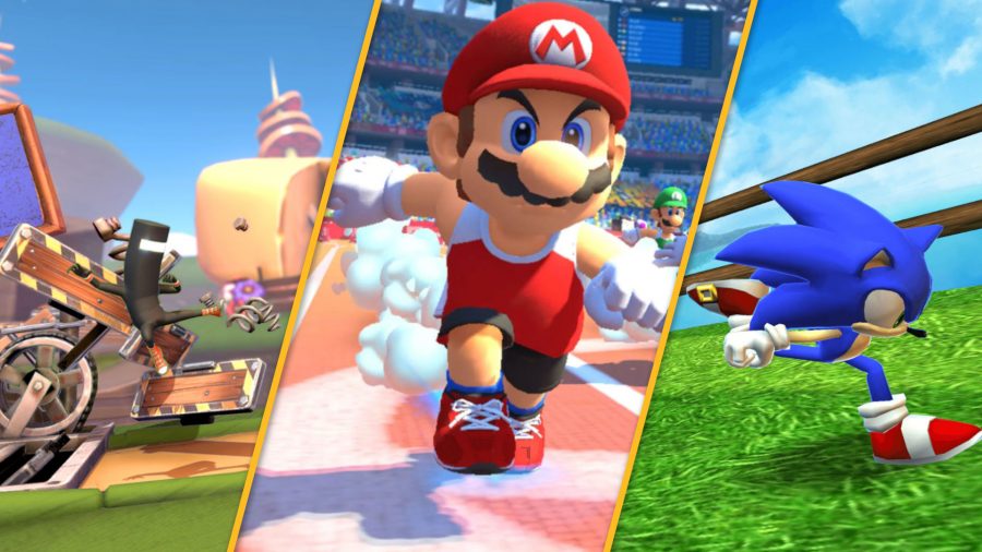 Custom header using screenshots from running games Mario and Sonic at the 2020 Tokyo Olympics, Runner3, and Sonic Dash