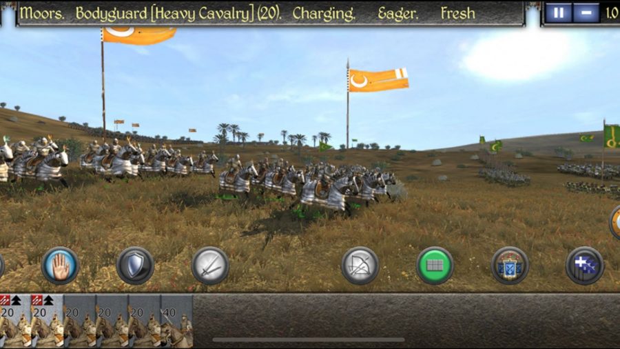 Cavalry in formation on a grassy hill in Total War: Medieval 2.