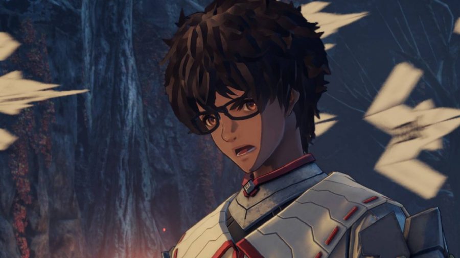 Xenoblade Chronicles 3 characters: the character Taion appears, with brown curly hair and a white outfit with orange accents