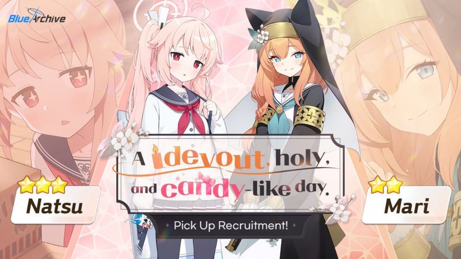Blue Archive pick-up recruitment banner featuring Natsu and Mari
