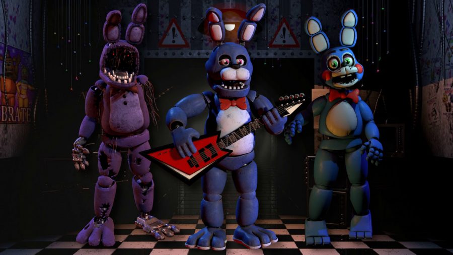 Three versions of the FNAF character Bonnie