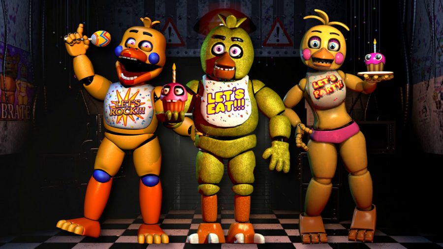 Three versions of the FNAF character Chica