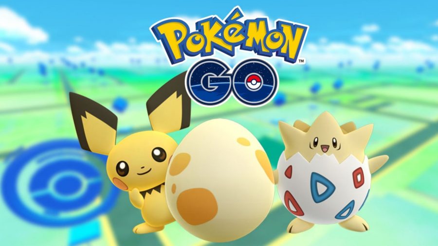 Racihu, another Pokémon popping out of an egg, and an egg, next to the logo for Pokemon Go.