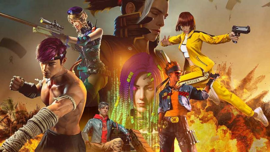 Free Fire redeem codes; a group of Garena Free Fire characters