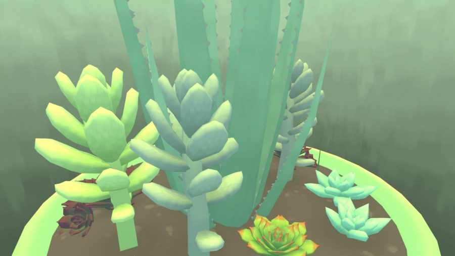 A close up shot of succulents in gardening simulator Viridi.