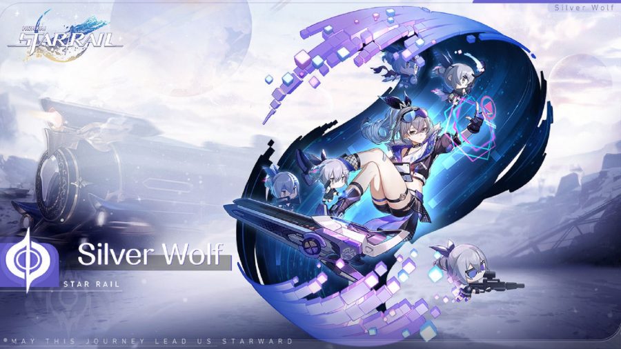 Honkai Star Rail's Silver Wolf floating in a cloud of blue