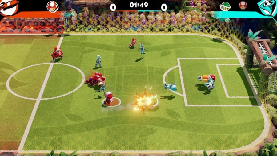 Screenshot from a match in Mario Strikers: Battle League