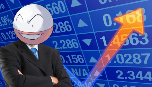 Custom image of electrode on stonks meme for pokemon company financial reports article