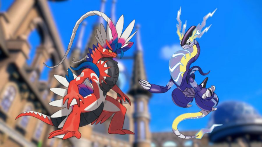 Pokémon Scarlet & Violet legendary Pokémon spirtes on a Pokémon background