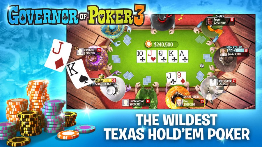 Art promotionnel pour Governor of Poker 3, l'un des jeux de poker les plus populaires sur mobile