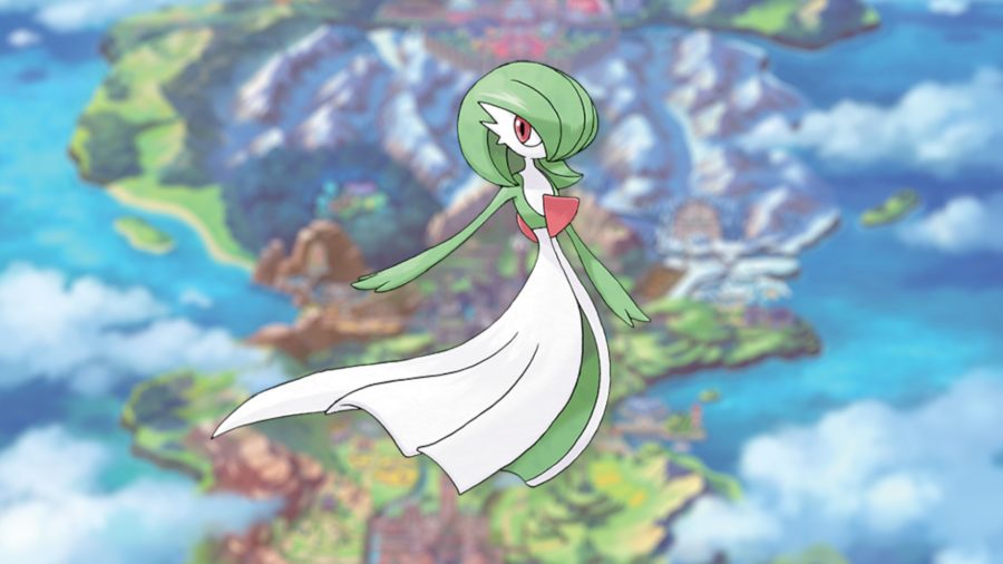 The psychic Pokémon Gardevoir, who looks like an elegant gown wearing bird or something. They are green and white coloured.