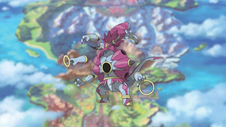 The psychic Pokémon Hoopa in their unbound form, who's just a mess of gold rings, floating hands, and other stuff.