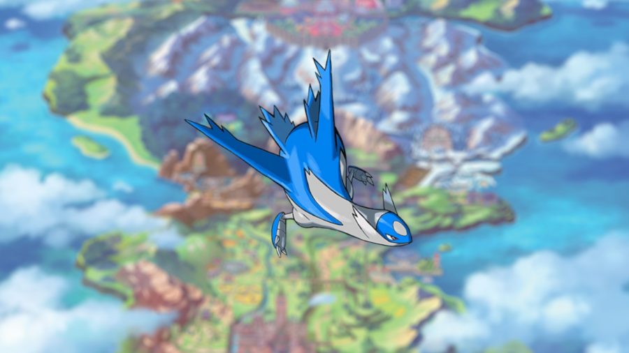 The psychic Pokémon Latios, which looks like an airplane with a bird's head, except slightly whale-like too.