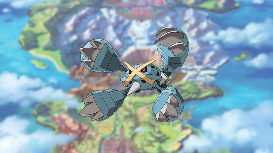 The psychic Pokémon Metagross, a large, four legged creature, slightly crab like, but a tad more mechanical. They are blue.