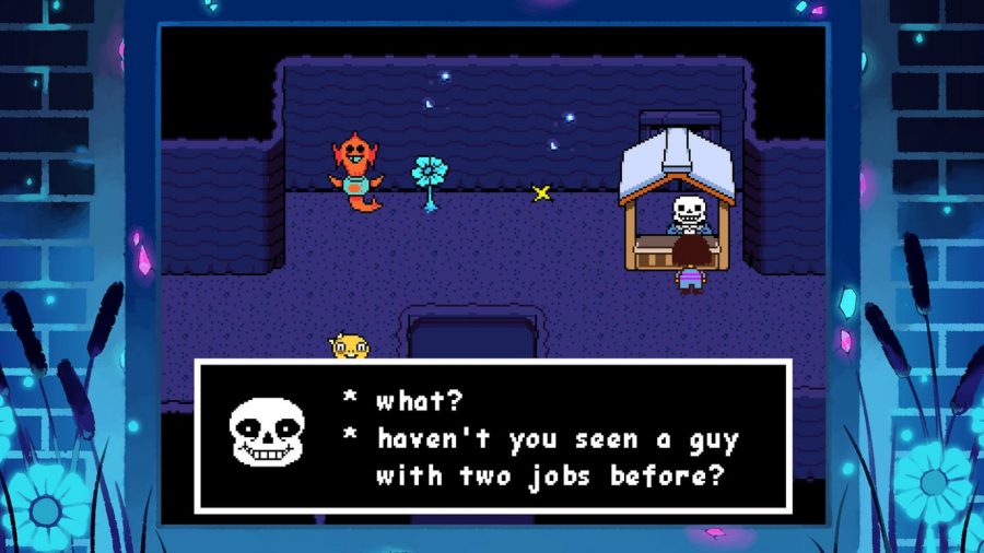 meeting Sans at a shop stall in Undertale