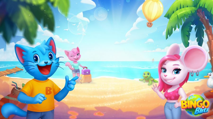 Bingo Blitz free rewards; Blitzy and friends and the beach