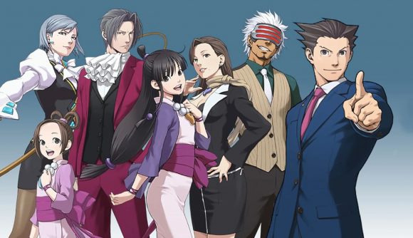 Key art for Ace Attorney Trilogy mobile release with Ace and the cast