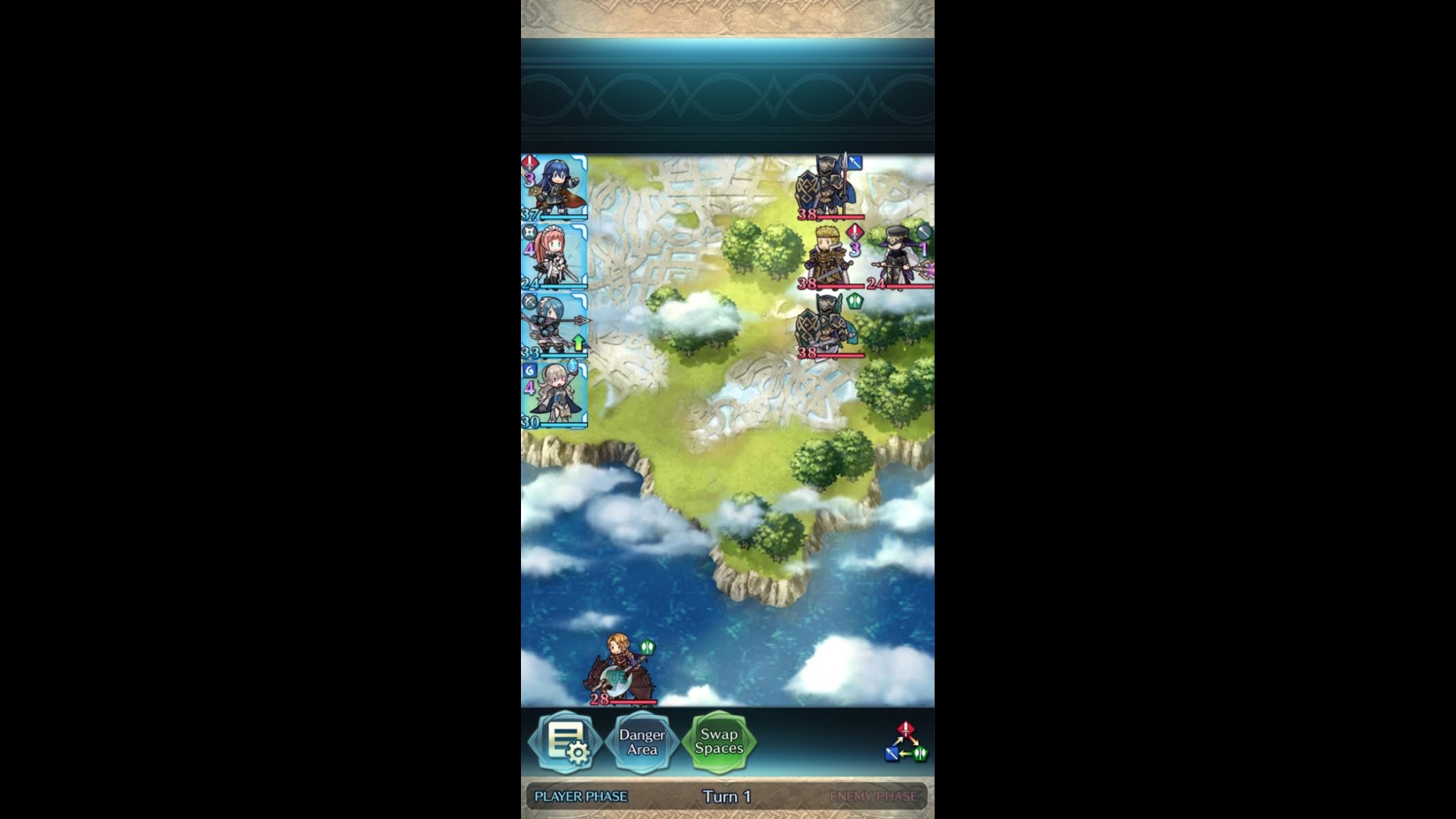 Addictive games - Fire Emblem Heroes. Image shows a selection of characters in a grid-based map.