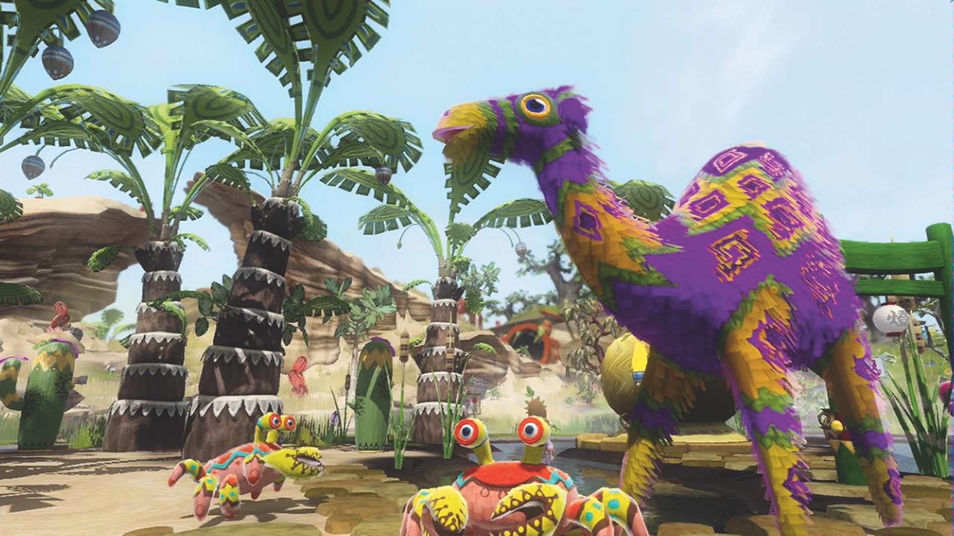 Best farm games - Viva Piñata: Trouble in Paradise. A screenshot shows a mixture of different Piñatas walking within a player's garden.