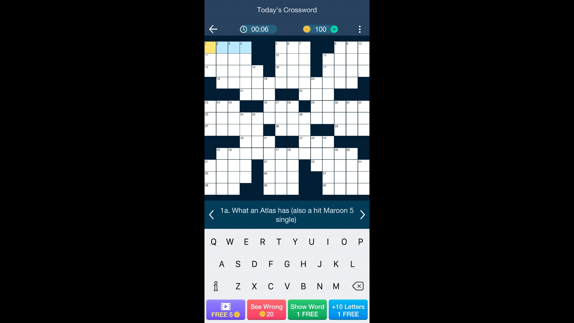 Best word games: Daily Themed Crossword Puzzles. Image shows a crossword game in progress.