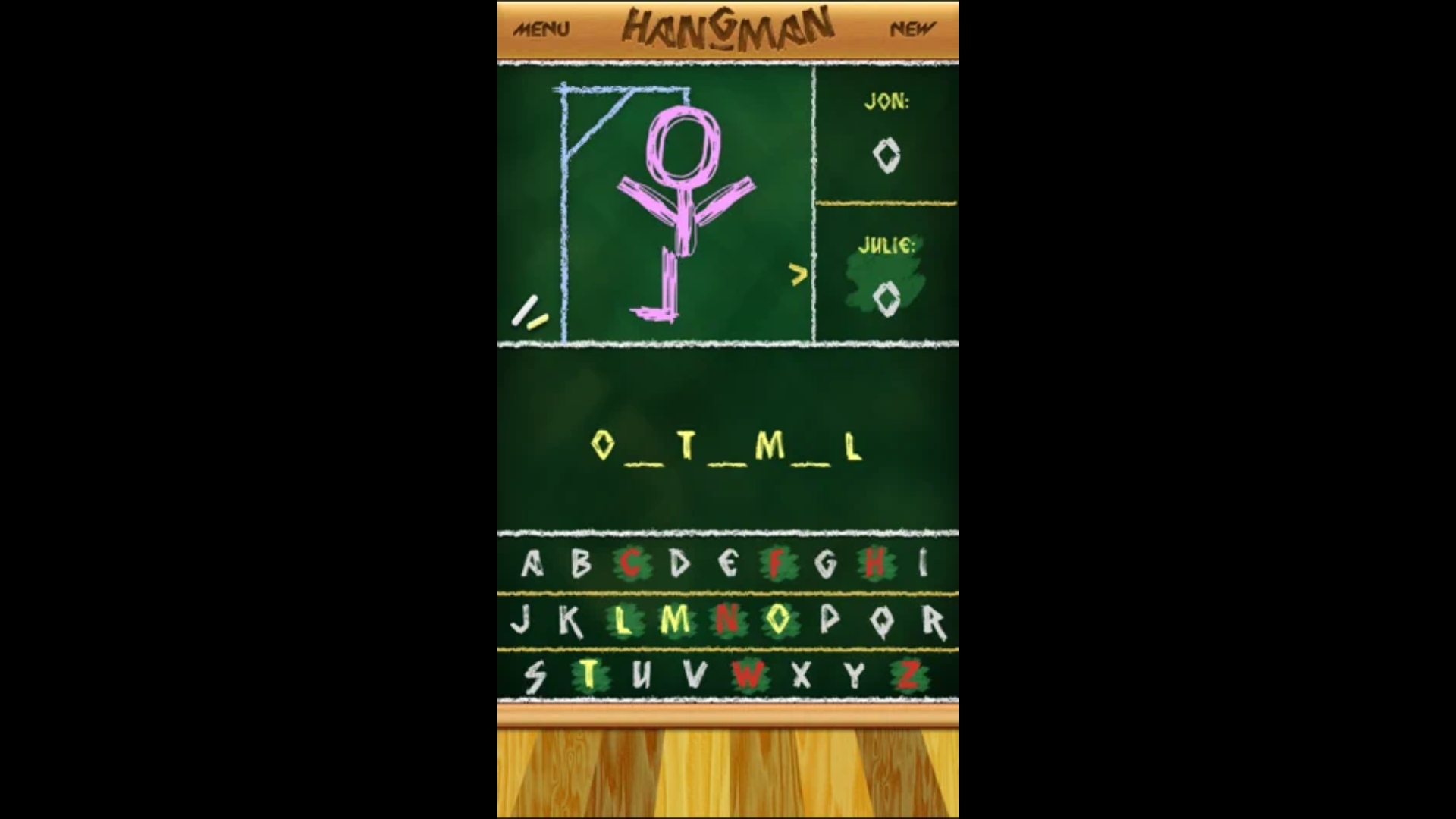 Best word games - Hangman. A screenshot shows someone who is still pretty far from guessing their word, but whose hangman is almost complete.